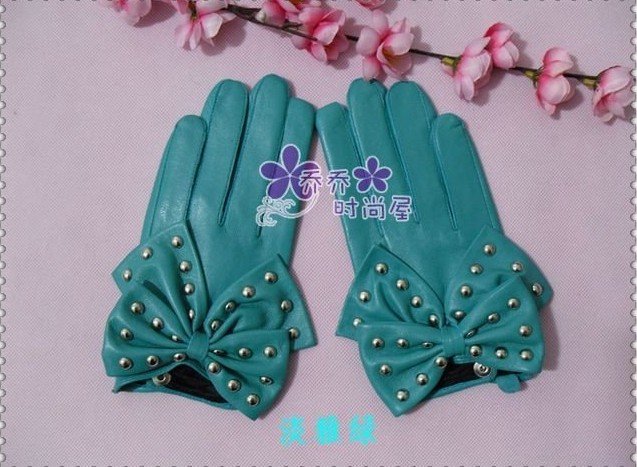 10pcs LADY GAGA Bow leather gloves, sheepskin woman's gloves hot sell! by EMS
