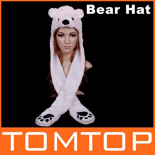 10pcs/lot, Cartoon Animal Hat Pink Bear Winter Plush Hat, Free Shipping