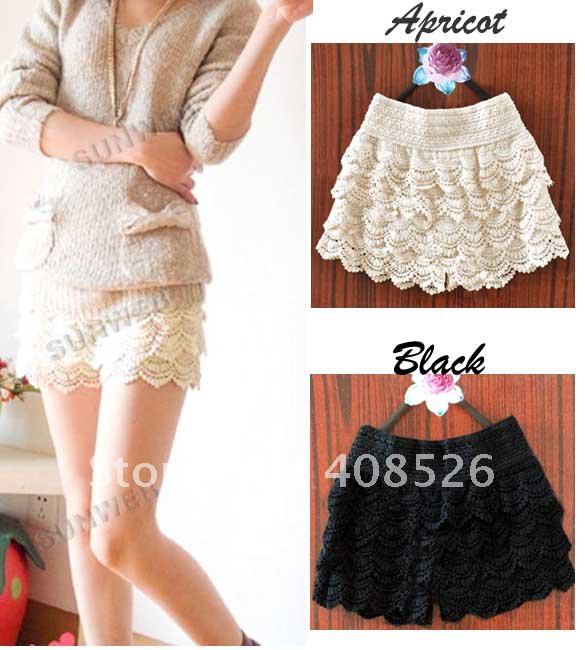 10PCS/LOT Free shipping Sweet Lace Crochet Flower Shorts leggings / Hot pants Black beige color Retail Wholesale 3787