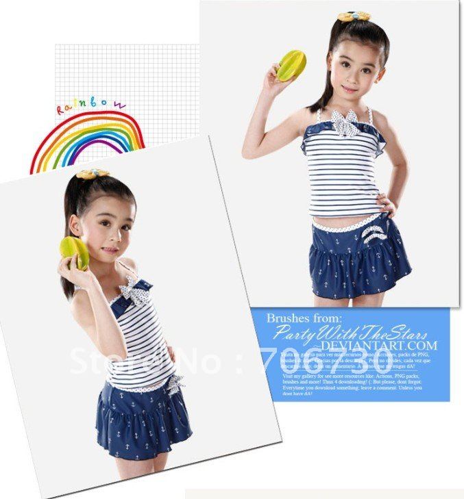 (10Pcs/Lot)Free Shipping Wholesale 2012 New High Quality Children's/Kid Split Swimsuit,Cute Girl Bow Skirt Set Swimwear,5-15year
