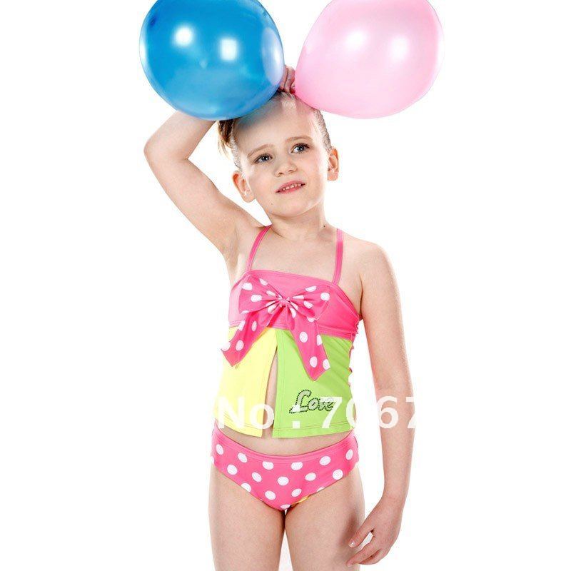 (10Pcs/Lot) Free Shipping Wholesale 2012 New High Quality Children's/Kids Split Swimsuit,Cute Girl Candy Colored Bow Swimwear