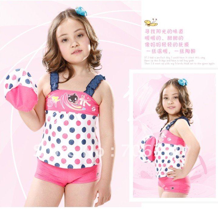 (10Pcs/Lot) Free Shipping Wholesale 2012 New High Quality Children's/Kids Split Swimsuit,Lovely Girl Dot Swimwear,4-12years