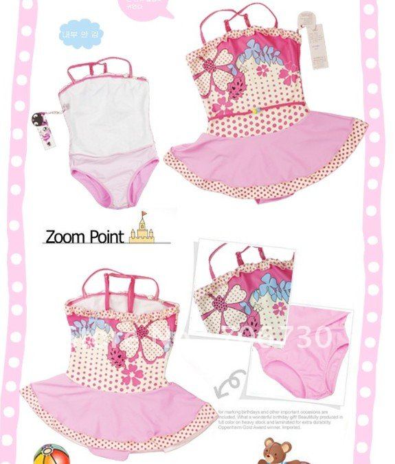 (10Pcs/Lot) Free Shipping Wholesale 2012 New High Quality Children's/Kids Swimsuit,Cute Girl Pink One-Piece Swimwear 5-13year