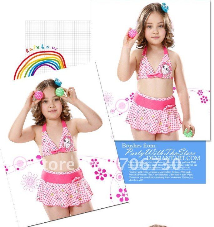 (10Pcs/Lot) Free Shipping Wholesale 2012 New High Quality Children's/Kids Swimsuit,Cute Girl Skirt Cartoon Bikni Sets,Swimwear