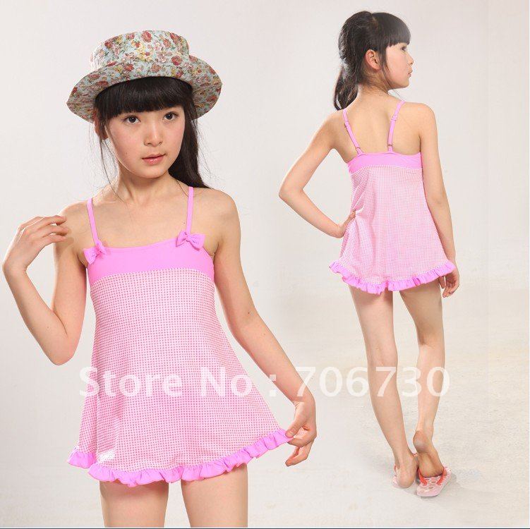 (10Pcs/Lot) Free Shipping Wholesale 2012 New High Quality Children's/Kids Swimsuit,Cute Girl Skirt One-Piece Swimwear,4-12Years