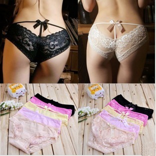 10pcs/lot free shopping! hot sales Bowknot lady's hollow out net yarn temptation super sexy underwear briefs lady bud silk sexy