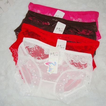 10pcs/lot free shopping!Lady small flat Angle of waist non-trace sexy cotton bud silk hollow out transparent cute pants