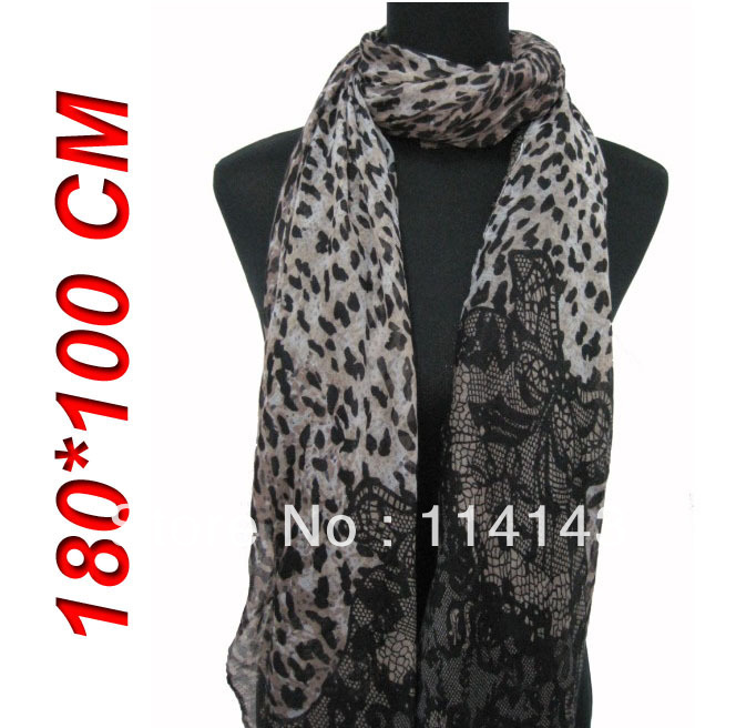 10pcs/lot New Fashion Ladies Animal Leopard Print Lace Scarf Shawl Wrap 180cm*100cm, Free Shipping