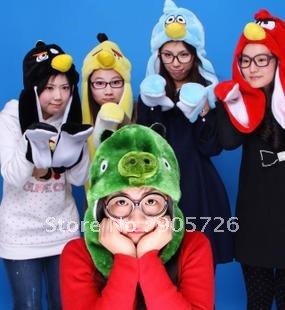 10pcs/lot Popular Lovely Plush Animal Hat with Gloves Scarf  yellow/red/black/blue/white/green- Free Shipping