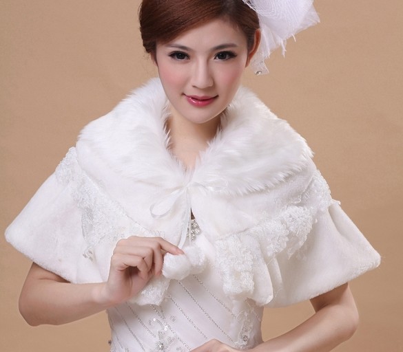 10pcs/lot Warm Winter Faux Fur Bridal Wedding Bolero Jacket Wrap shawl cape shrug handmade pearl high quanlity wp105