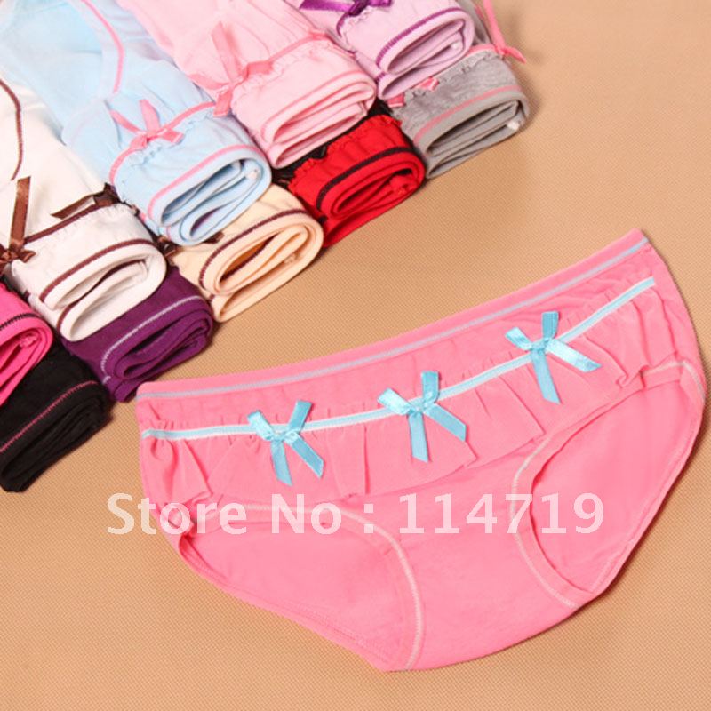 10pcs/lot wholesae women's 100% cotton pants low-waist panties princess lace with bow decoration briefs underwear FREE SHIPPING