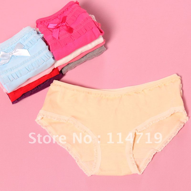 10pcs/lot wholesale Fashion Beautful women's 100% cotton low-waist panties princess lace & bow decoration briefs/pants/underwear