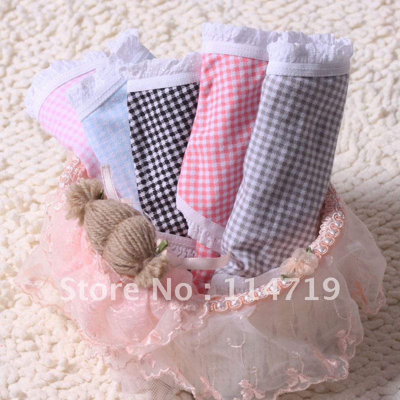 10pcs/lot wholesale Fashion lady's women's 100% cotton low-waist panties plaid princess lace  briefs/pants/underwear 5 color