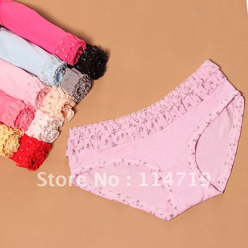 10pcs/lot wholesale Lady's women's 100% cotton panties princess lace bamboo charcoal fiber briefs Underwear/pants 11 color