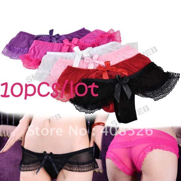10pcs/lot Women's Ladies Sexy Thongs Nets yarn + Lace G-string V-string Panty Lingerie Underwear free shipping 7951