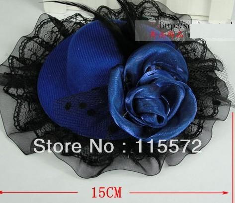10pcs party cocktail eveving wedding Bridal top hat rose bud silk mesh feather hairpin cap head decor xmas gift