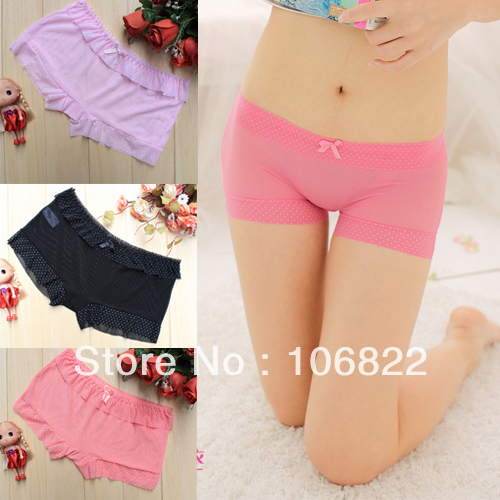 10pcs per Lot Fashion New See Through Women Boxer Bow-Knot Dot Panties Underpants Lingerie SL00274