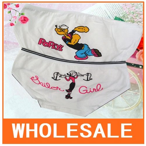 10Set/Lot Wholesale Popeye and oliver 2pcs Set lovers panties, Lycra Ladies Briefs, Woman Sexy underwear Free Shipping