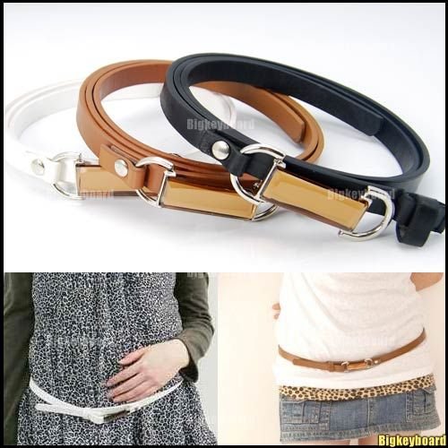 10x Fashion Womens' Crystal Brown Rhinestone Thin PU Leather Belt Waistband black/white/brown colors Free Shipping
