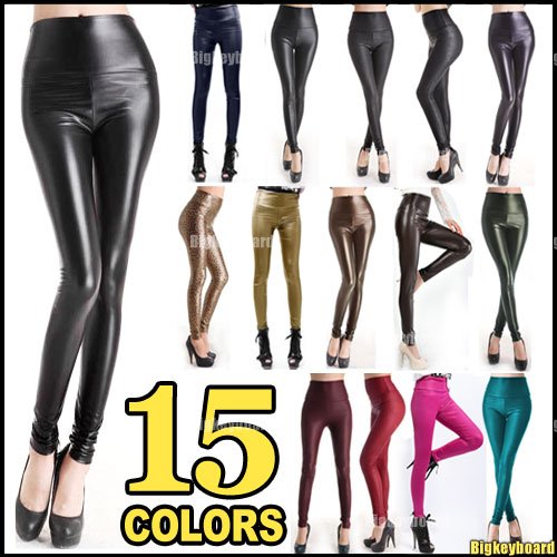 10x Fashion Womens Imitation Faux Leather High Waist Leggings Pants Tights Size SML Free Shipping