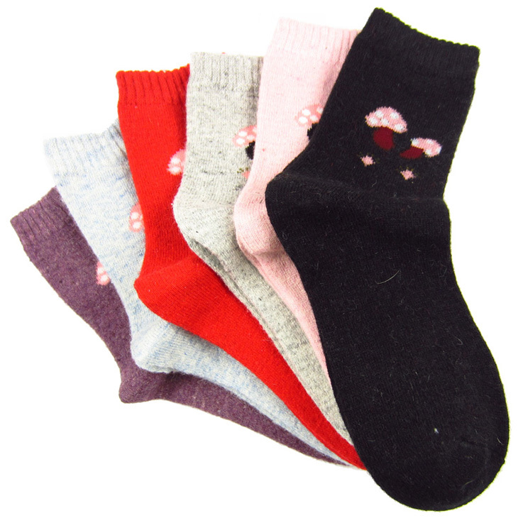 10x  New Feona autumn and winter women's thickening thermal rabbit wool  small mushroom socks chromophous (B367)