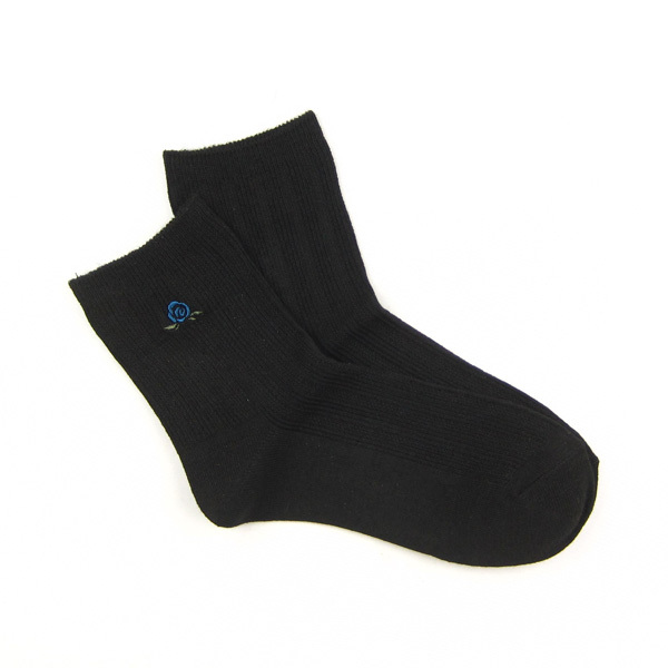 10x  New Feona embroidery flower dark stripe women's antibiotic anti-odor sweat absorbing socks, black (A829)