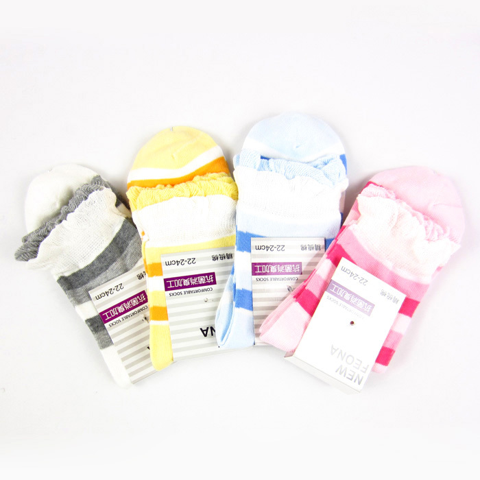 10x  New Feona fresh candy color stripe women's  double layer ruffle socks chromophous (B200)
