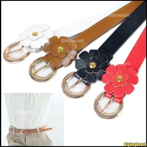 10xFashion women's Elegant Thin Flower Buckle PU Leather Belt Waistband Free shipping