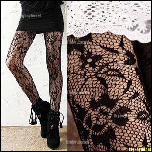 10xVintage Sexy Black Women Fishnet Net Rose Lace Pattern Jacquard Pantyhose Tights Free Shipping