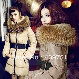 11.11 down coat medium-long extra large raccoon fur stand collar slim down coat female