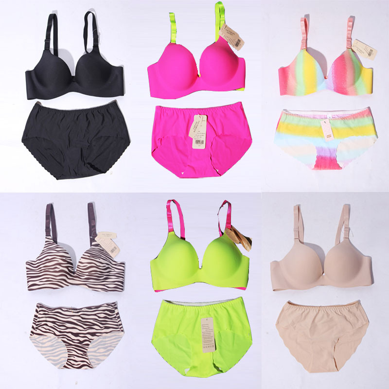 11 2013 neon women's underwear panties set solid color seamless push up bra