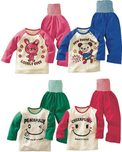 11 autumn smiley bear long-sleeve top openable-crotch protection belly trousers underwear set