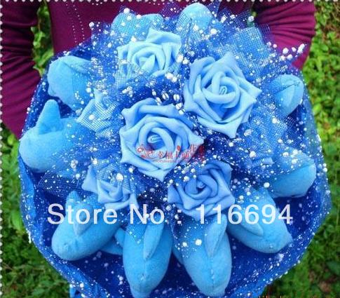 11 Blue Dolphin plush toys cartoon bouquet rose flower Christmas gifts toy bouquet free shipping ZA412