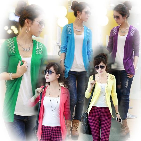 11 Candy Color Women Lady Sweet Floral Hollow Back Knitting Cardigan Sweater Top A1631
