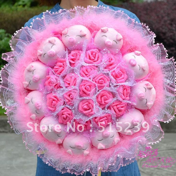 11 Cute Japanese Mimi pig doll bridal bouquet wedding supplies//birthday gift/wedding bouquet+free shipping X13