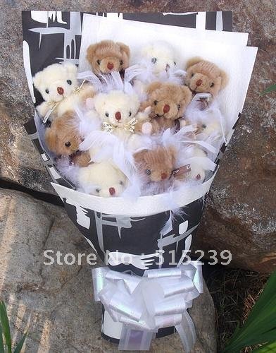 11 Teddy Bear doll cartoon bouquet flowers roses creative gifts/wedding bouquet/birthday gift+free shipping X10