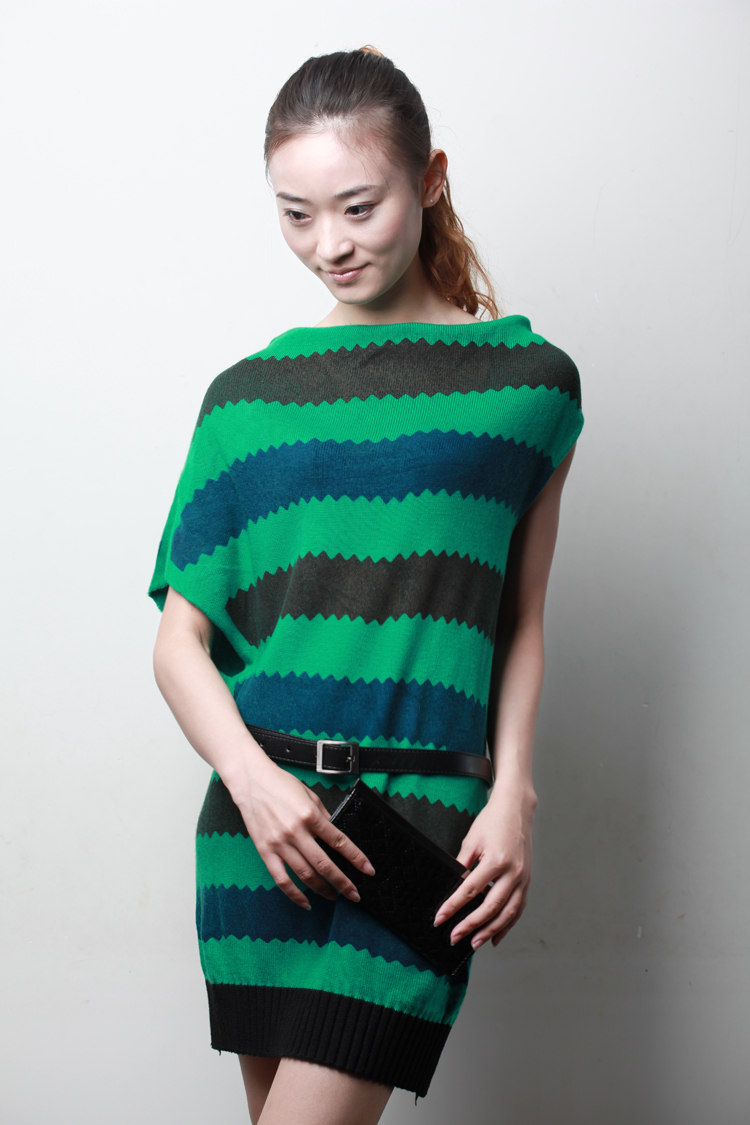 11 women's casual clothing print stripe long design sleeveless sweater