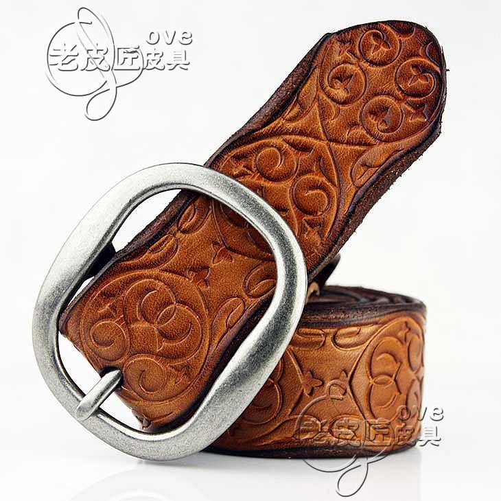 11 women's strap royal vintage print casual handmade carved genuine leather genuine leather female belt