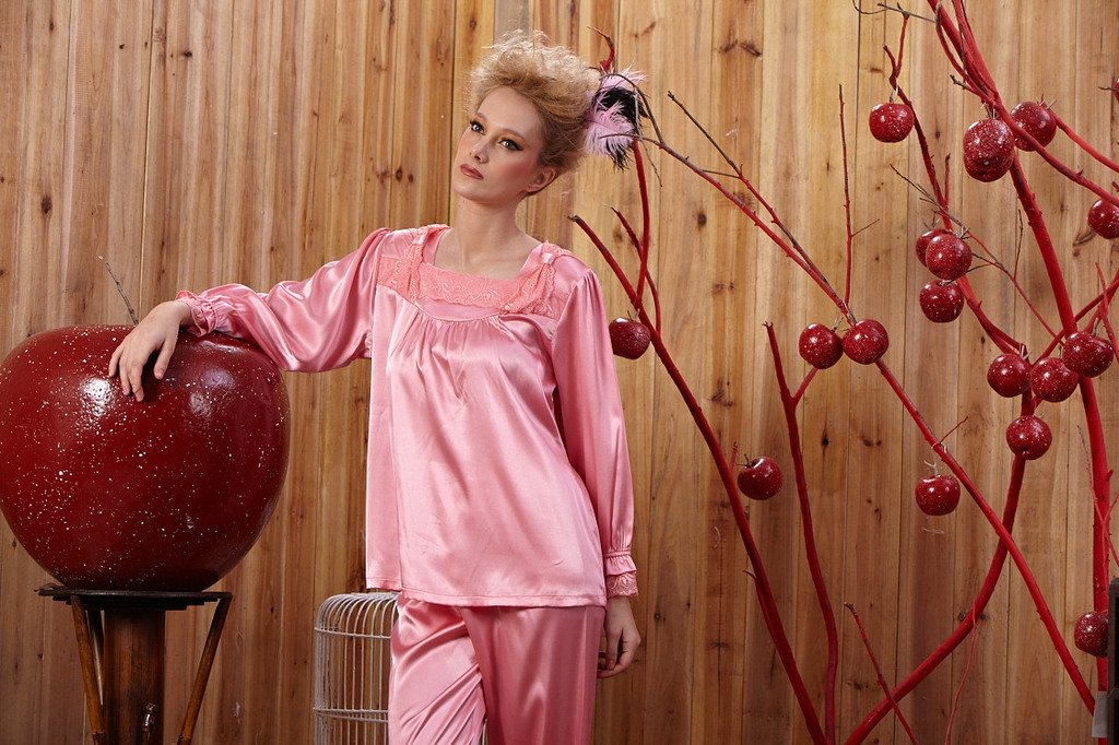 110 spring and summer long sleeve length soft silk female sleepwear lounge set 861