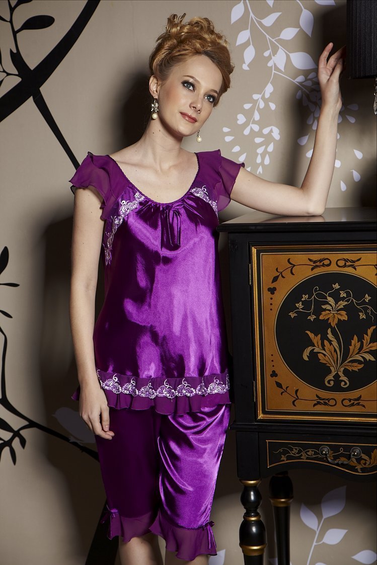 110 spring and summer pianbu women's faux silk short-sleeve plus size xxl sleepwear mm lounge