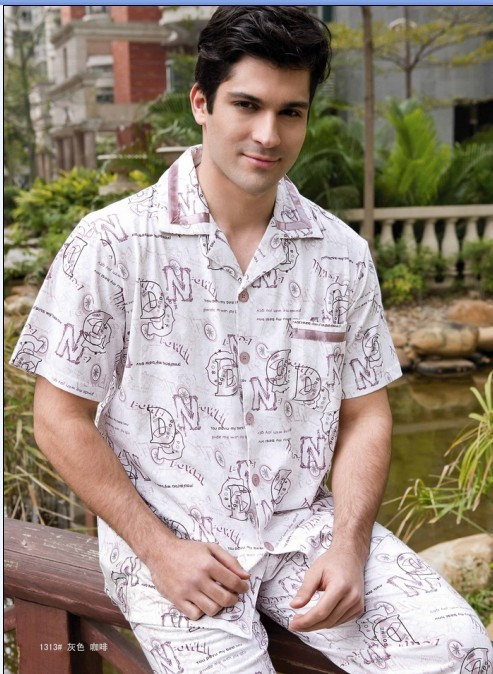 110 summer short-sleeve knitted 100% cotton male sleepwear lounge set 1313