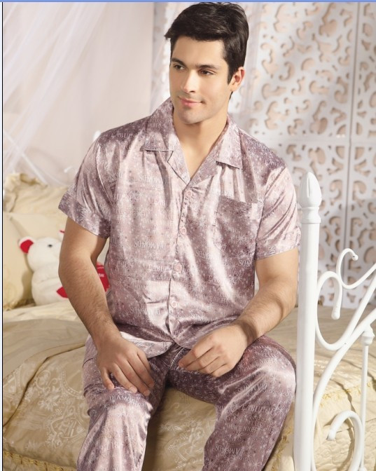110 summer short-sleeve soft silk male sleepwear lounge set 8108