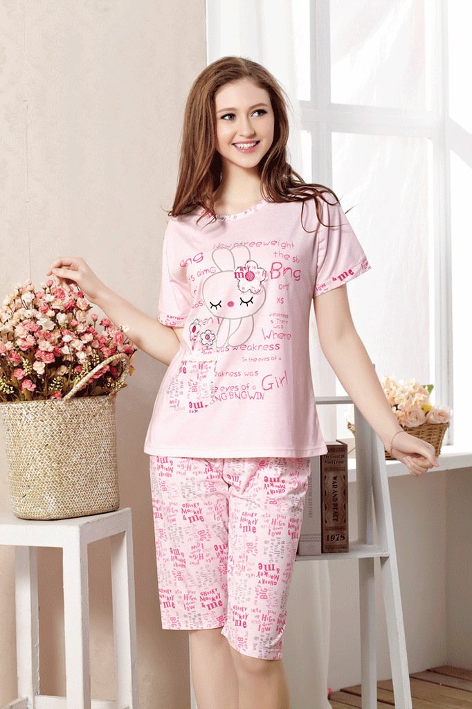 110 summer soft knitted 100% cotton short-sleeve shorts women's sleep set 953