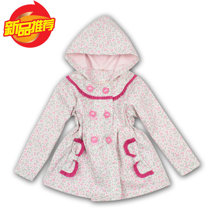 1111 100% cotton small double breasted with a hood children's clothing female child trench outerwear
