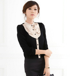 1111 formal shirt ol elegant color block patchwork flower single breasted women's long-sleeve shirt