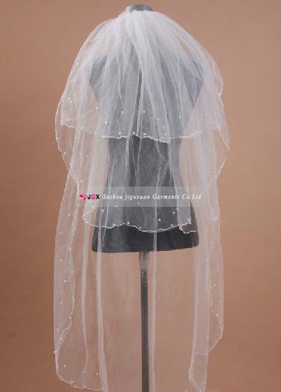 1148-1hs Retro Lace Wedding Accessories Bridal Decoration White Tulle Three layer Bead Edge bridal veil