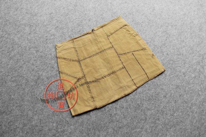 11611794 ! handmade patchwork personality genuine pigskin leather slim paragraph low-waist hip bust skirt