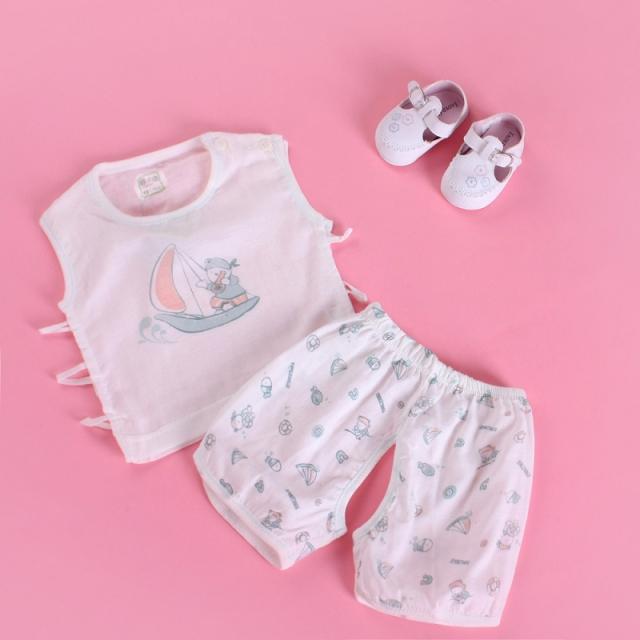 1168 summer baby underwear set gauze vest open file shorts cool underwear
