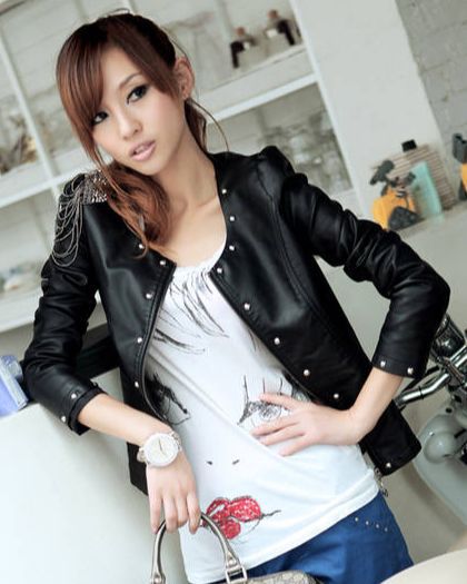 118 Free shipping 2013 newest women PU faux leather clothes coat  with beading epaulet rivet budded outwear jacket clothing