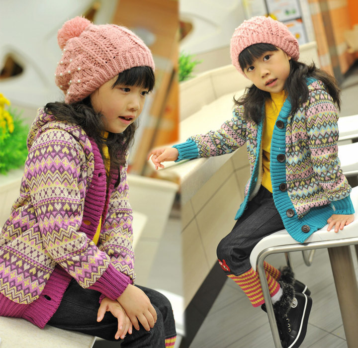 12.12 children's autumn and winter clothing - multicolour knitted berber fleece liner overcoat outerwear